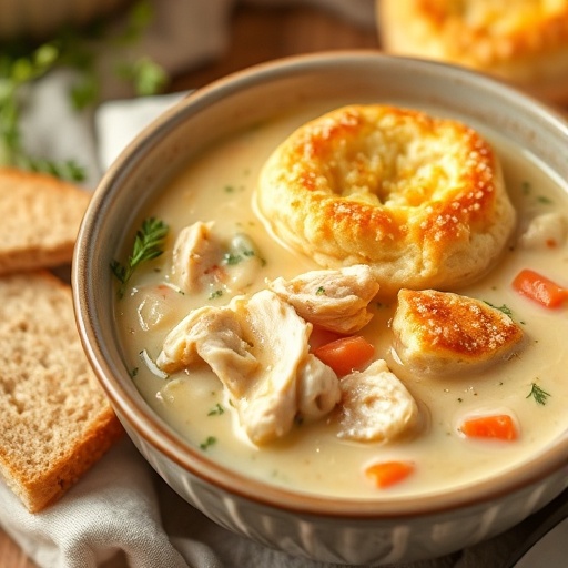 Chicken Pot Pie Soup with Biscuits