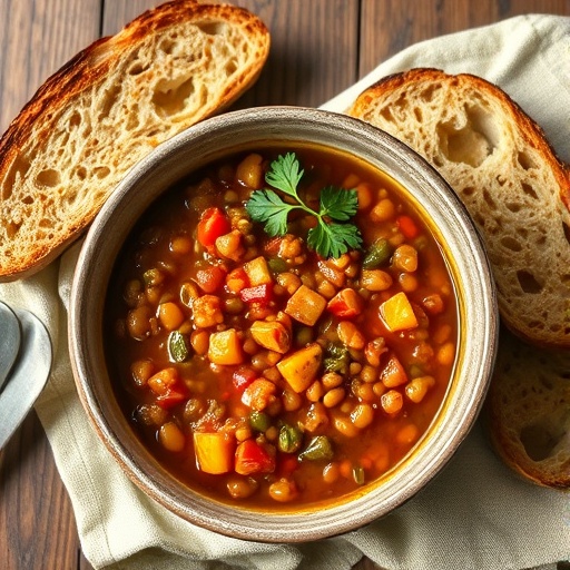 Hearty lentil stew with rustic bread