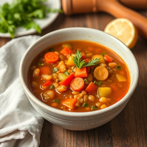 Lentil Soup — earthy lentils in vegetable broth with carrots and herbs, healthy dinner idea.