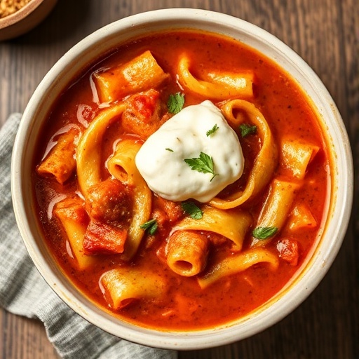 Homemade Lasagna Soup with Ricotta Topping