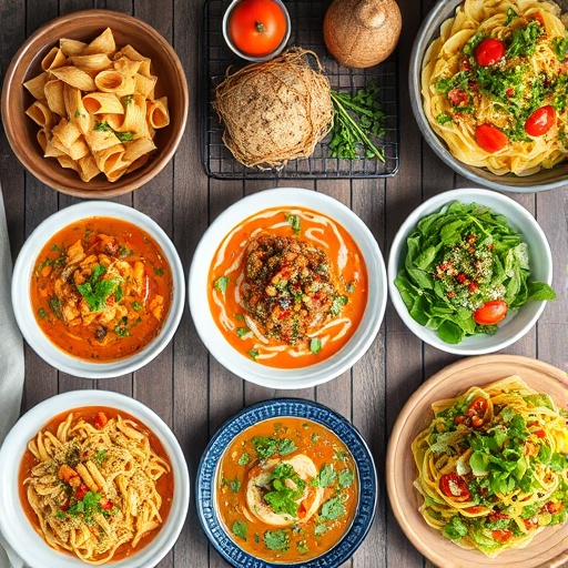 Recipes — pasta, soup, salads, rustic family dinner spread